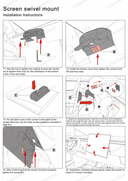 Tesla Cybertruck Dashboard Screen Swivel Tilt Mount Rotating Kit